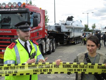 Sunday's Occupy vs. the Arms Fair action blocked access at both entrances to the arms fair