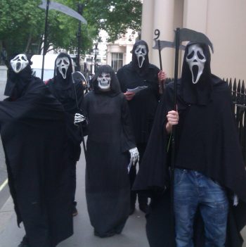 Grim reapers join in the Stop G8 day of action against the arms trade