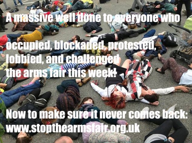 Well done to everyone text on die-in background